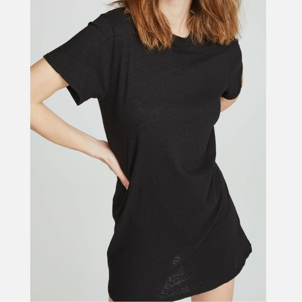 Enza Costa Black Cotton Blend Short Sleeve Slubbed Shirt Dress Women's XS